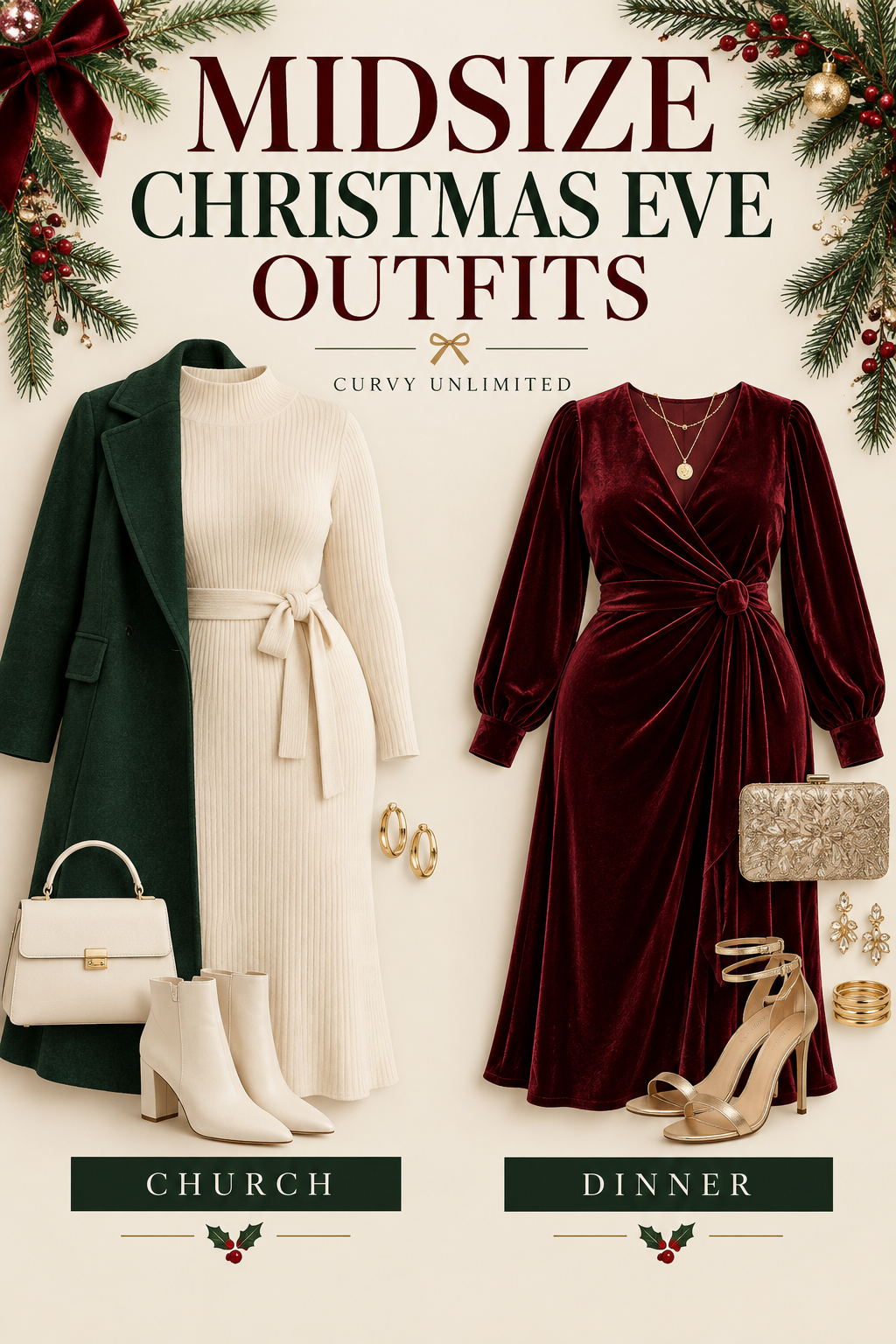 Midsize Christmas Eve outfit vertical graphic