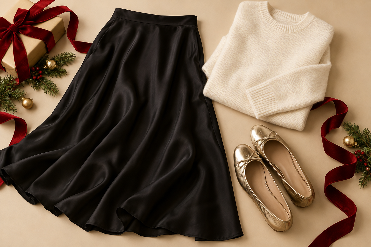 Metallic gold ballet flats with satin skirt